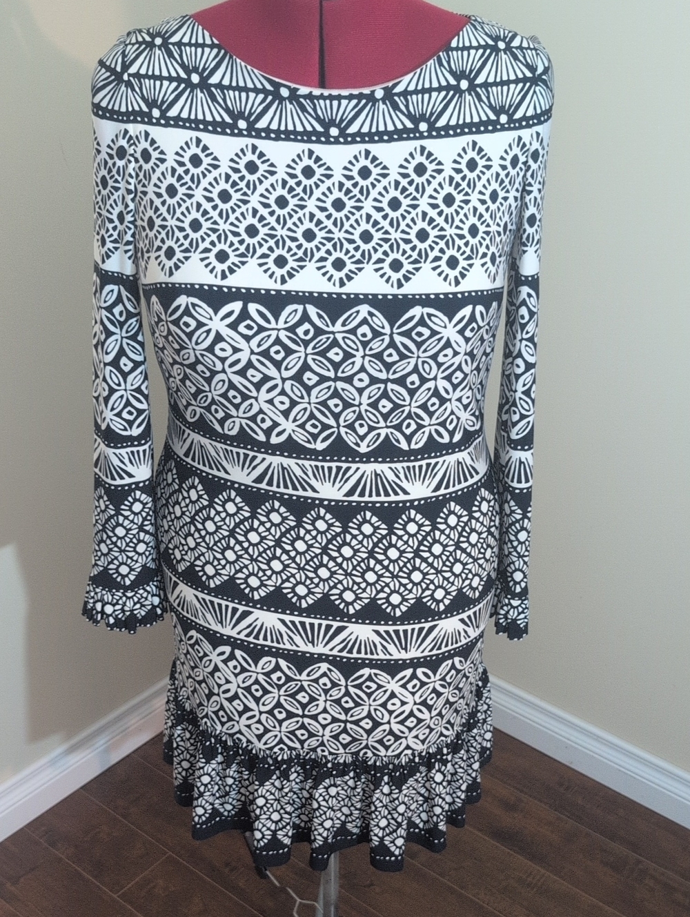 Eliza J | Black & White Patterned Women’s Dress with Ruffle Hem